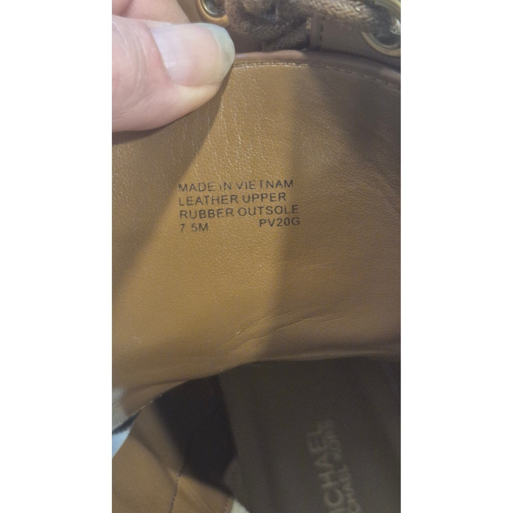 Michael Kors Brown Leather Combat Boots Lug Sole Moto Buckle Side Zip Women 7.5 - Picture 16 of 16